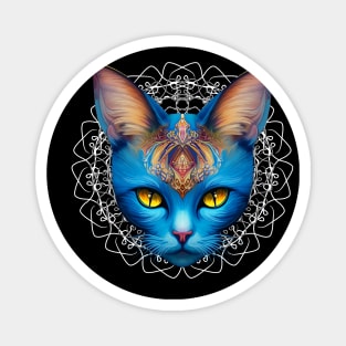 Cat Blue Divinity in Mandala Surreal Digital Art Magnet